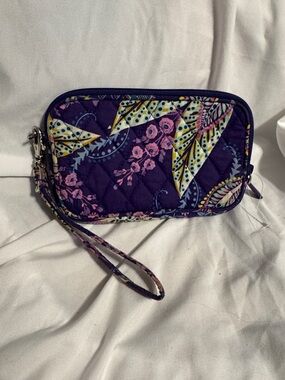 Vera Bradley Purple Quilted Floral Wristlet with Pink & Yellow Accents